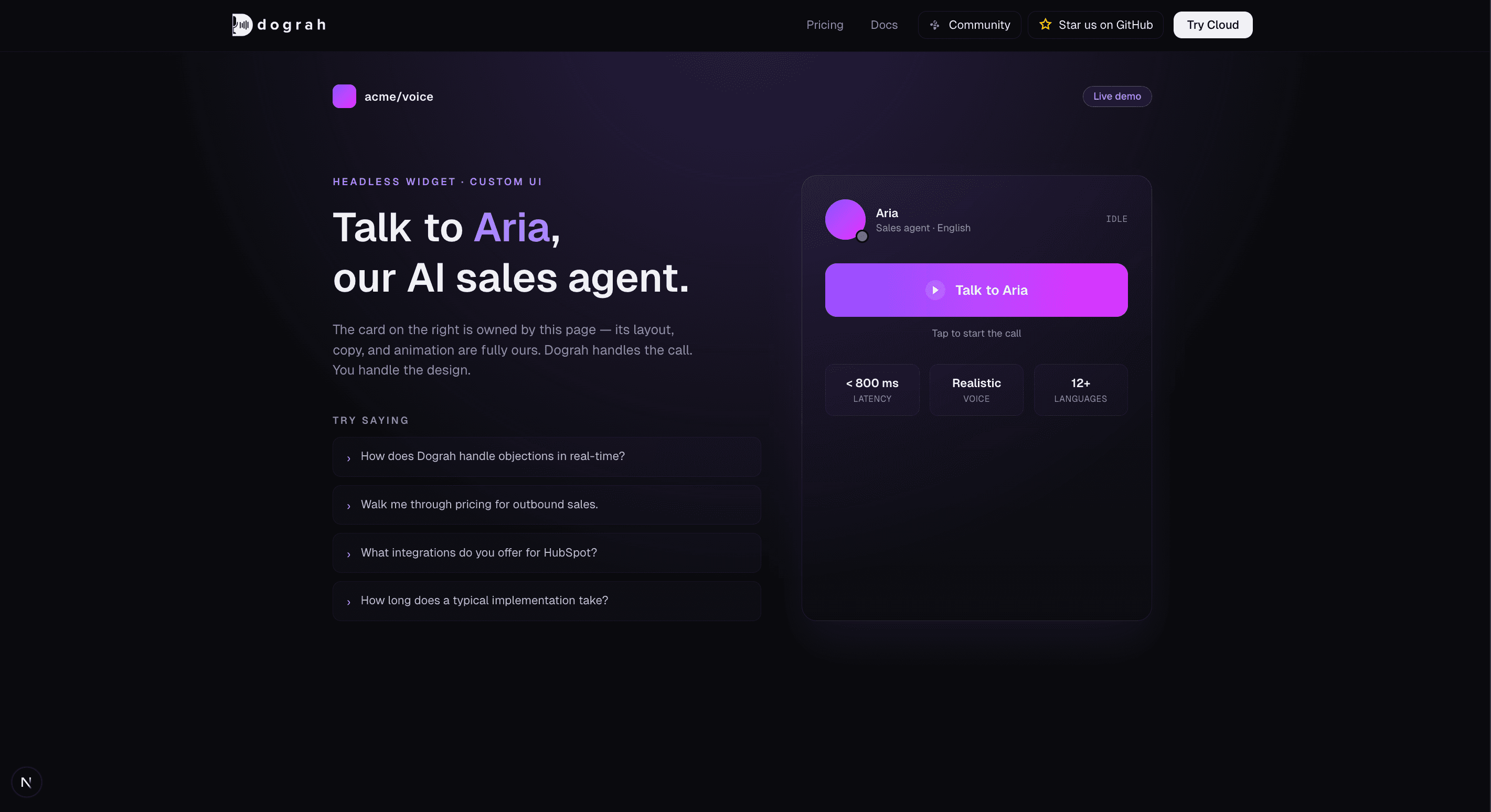Headless widget driven by host-page UI