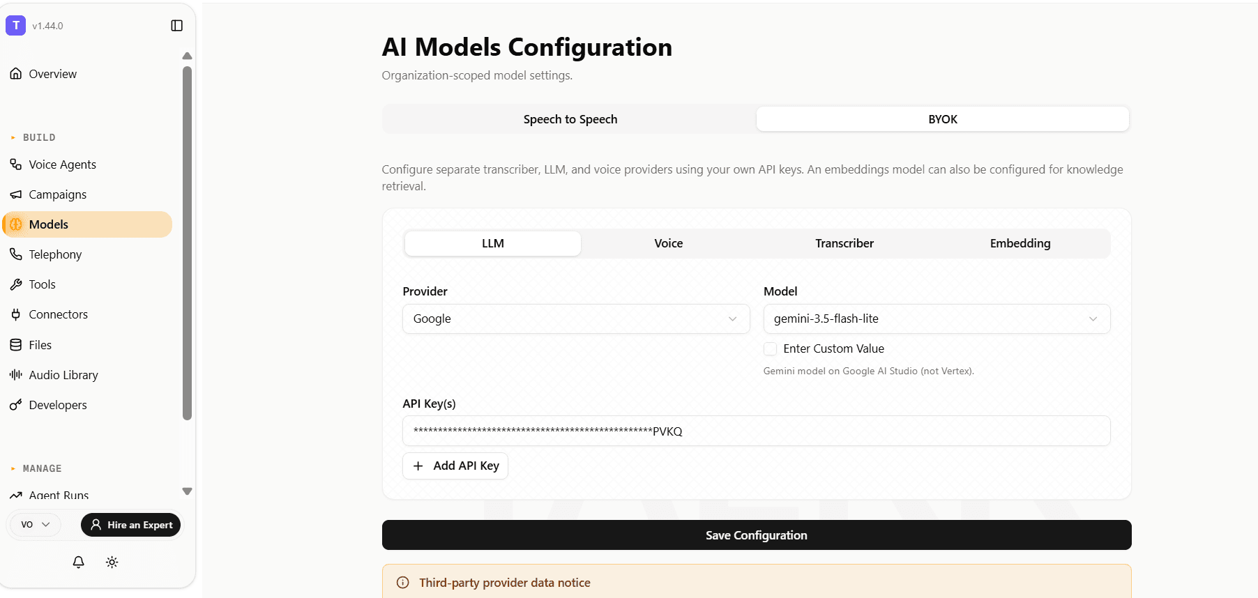 BYOK model configuration