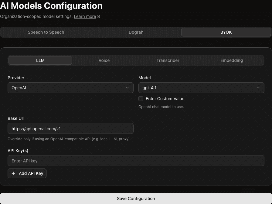 BYOK model configuration