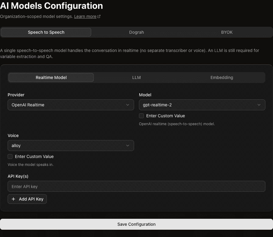 Speech to Speech model configuration